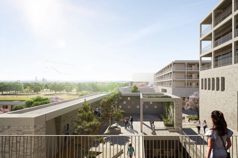 Außenansicht, Visualisierung Gymnasium Neufreimann © moka-studio